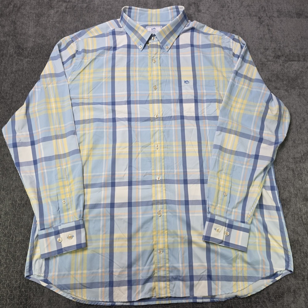 Southern Tide Performance Button Down Shirt Mens XXL Blue Plaid Skipjack 2XL